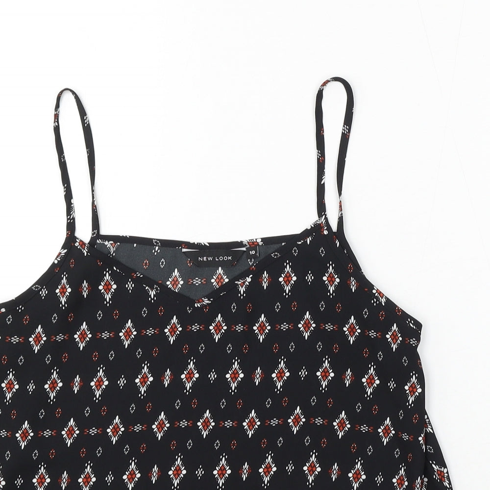 New Look Womens Black Geometric Polyester Basic Blouse Size 10 V-Neck