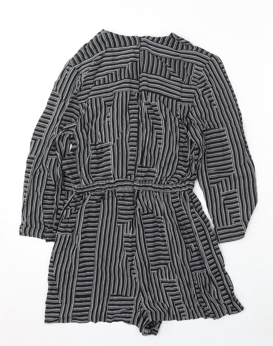 Topshop Womens Black Striped Polyester Playsuit One-Piece Size 8 Tie