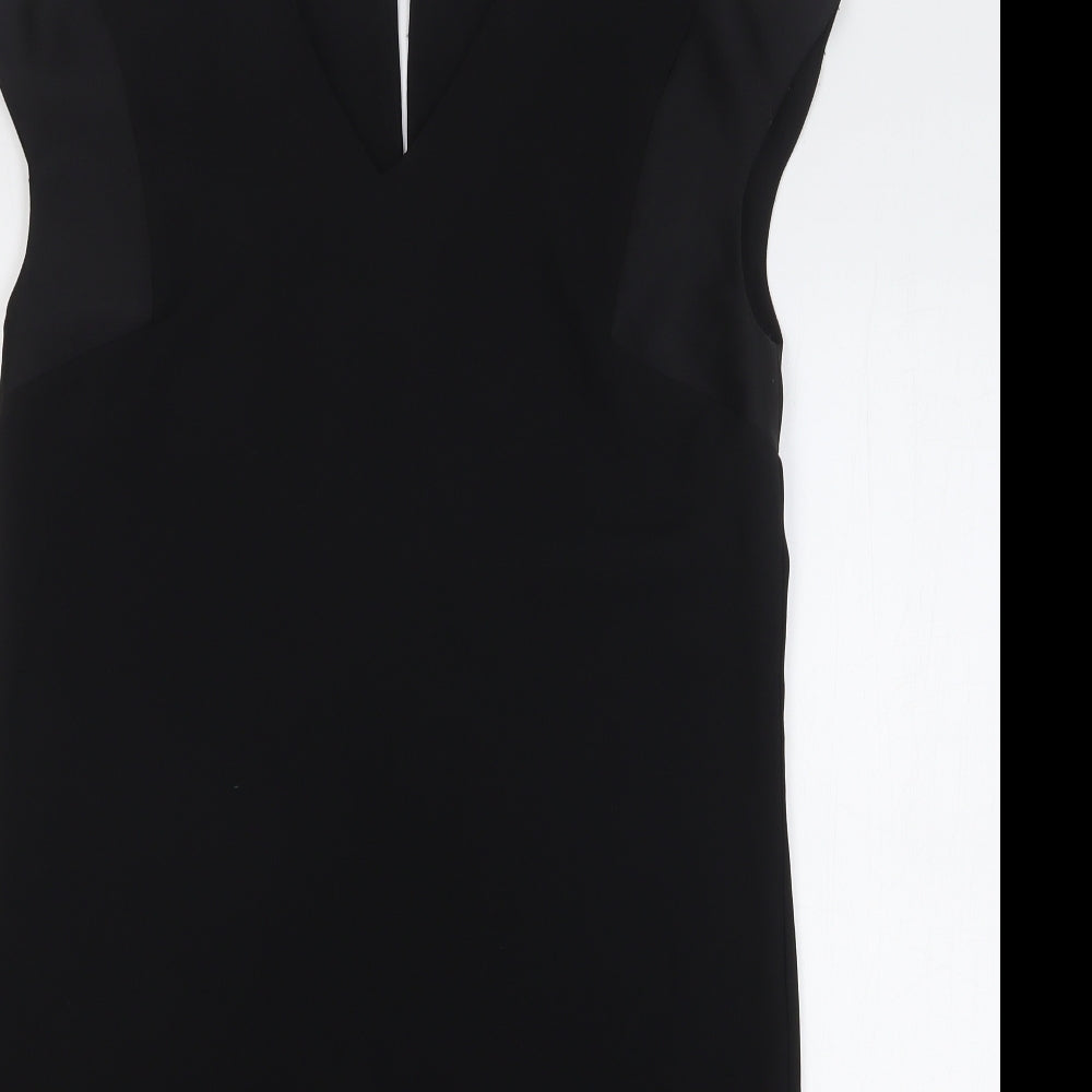 Marks and Spencer Womens Black Polyester Shift Size 10 V-Neck Button