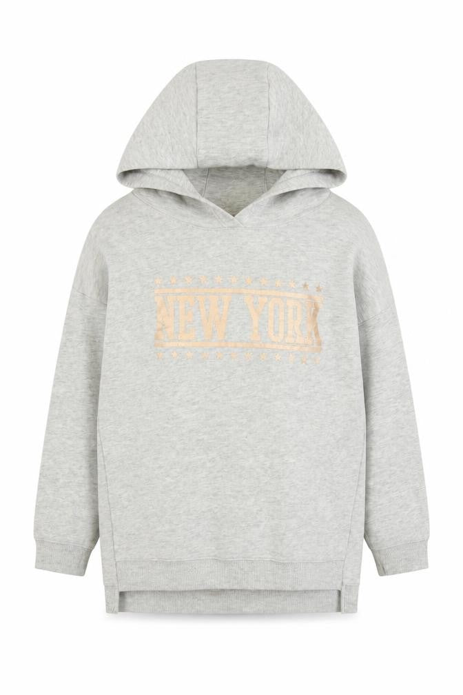 NEXT Girls Grey Cotton Pullover Hoodie Size 7 Years Pullover - New York