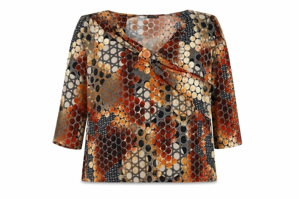 Touch Collection Womens Multicoloured Geometric Polyester Basic Blouse Size L V-Neck