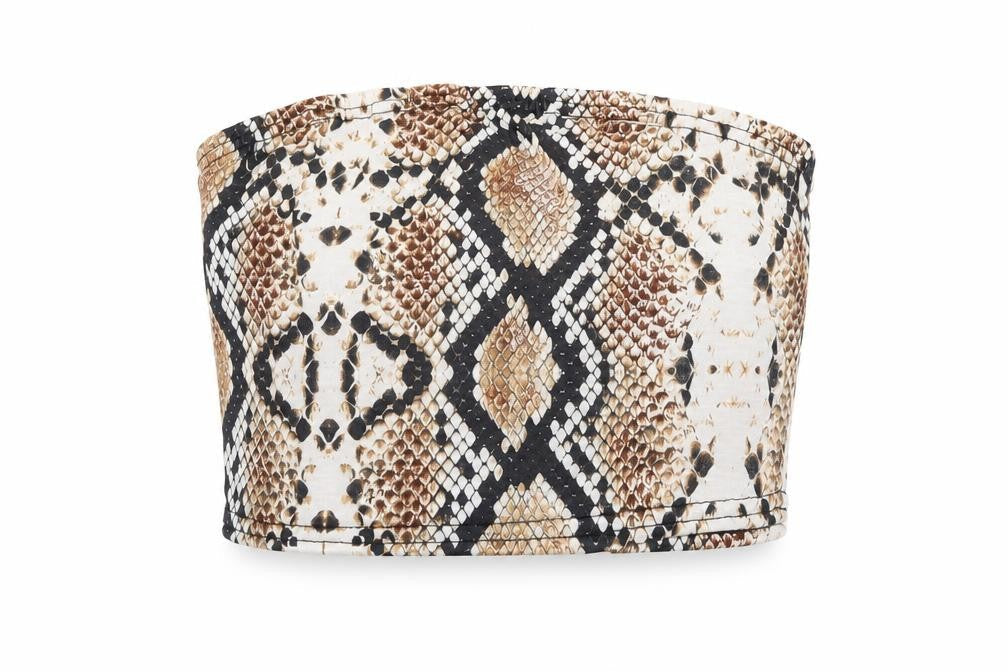 PRETTYLITTLETHING Womens Brown Animal Print Polyester Cropped Tank Size 10 Off the Shoulder - Snake Print