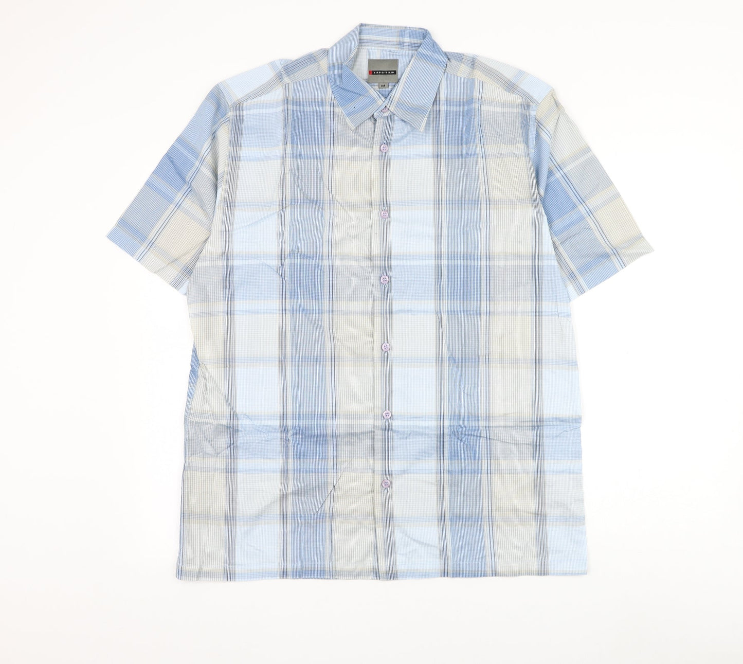Ciro Citterio Mens Blue Check Cotton Button-Up Size M Collared Button