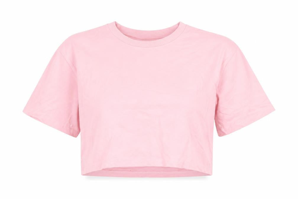Dunnes Womens Pink 100% Cotton Cropped T-Shirt Size XS Round Neck