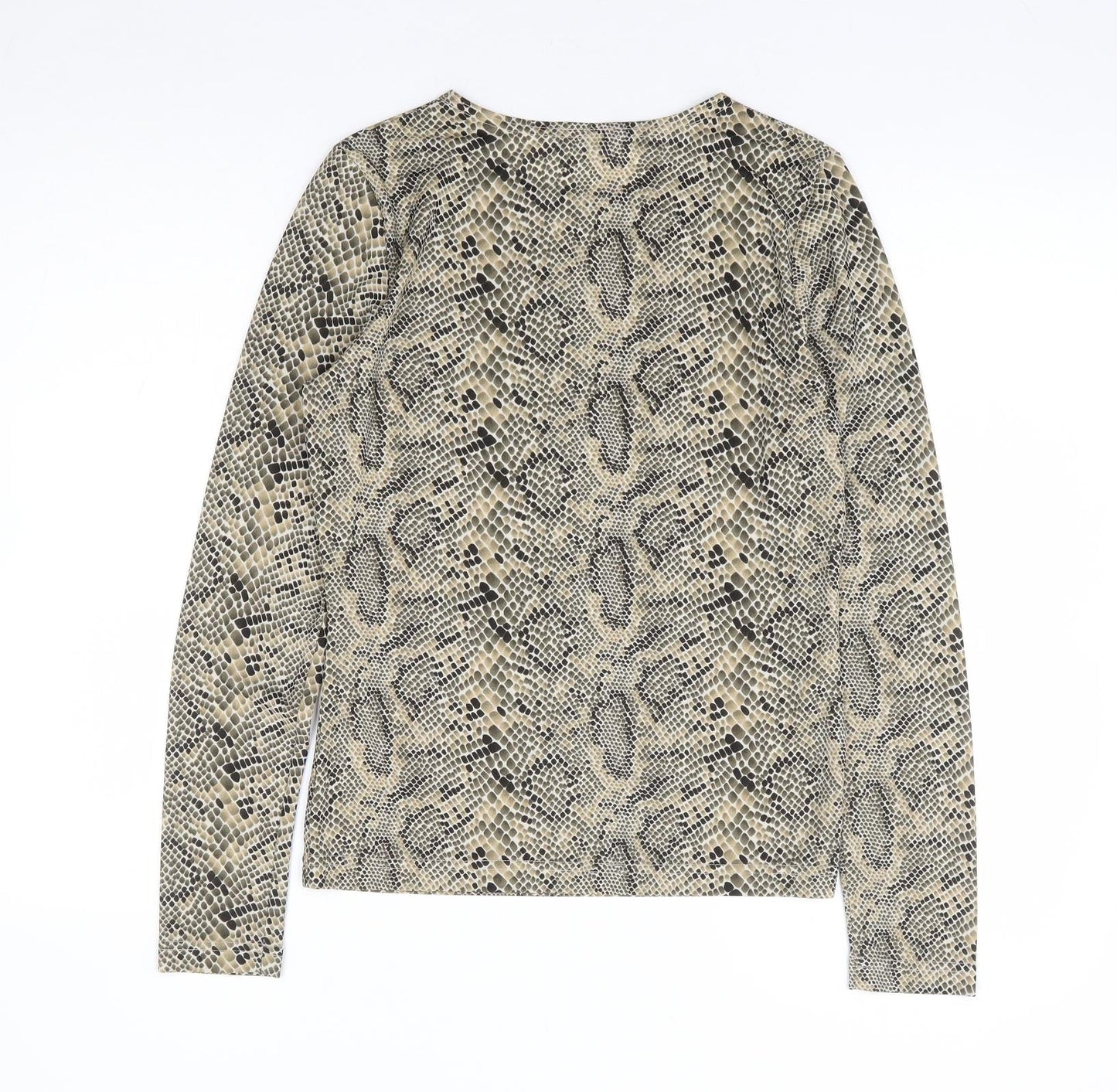 Jump Womens Beige Animal Print Polyester Basic T-Shirt Size S Round Neck - Snake Print