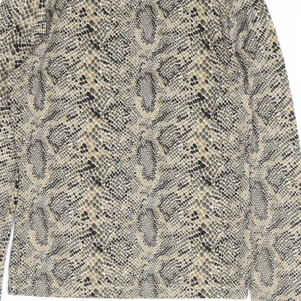 Jump Womens Beige Animal Print Polyester Basic T-Shirt Size S Round Neck - Snake Print