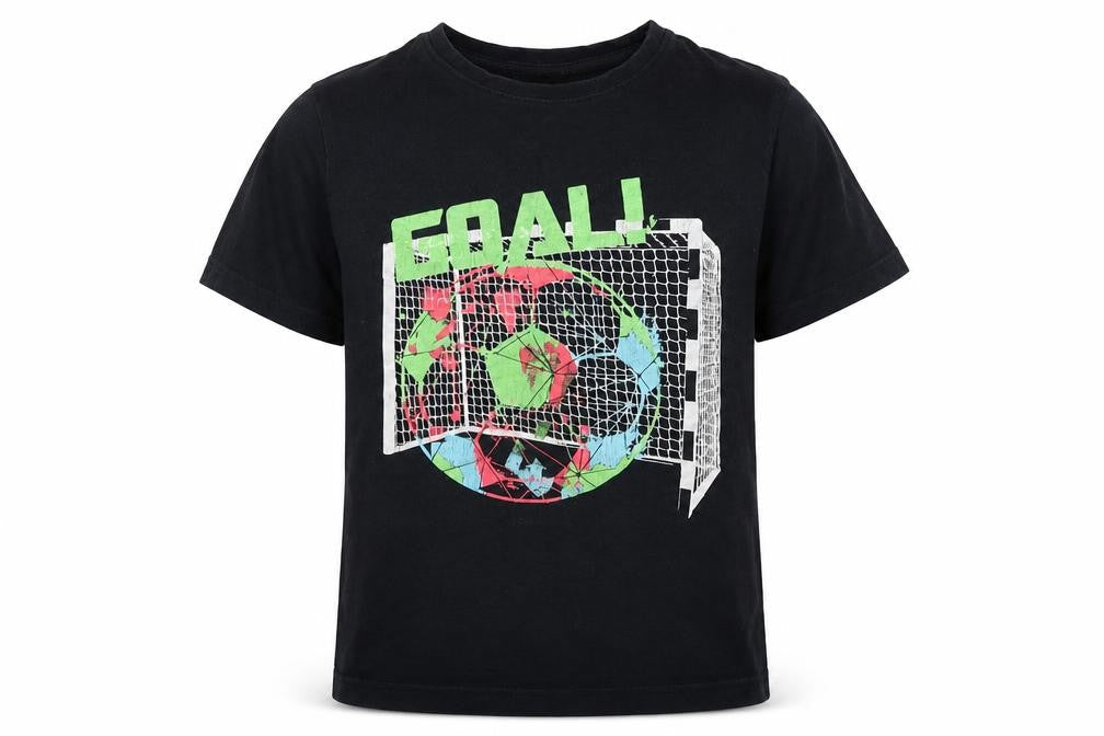 Primark Boys Black Cotton Basic T-Shirt Size 6 Years Round Neck Pullover - Football