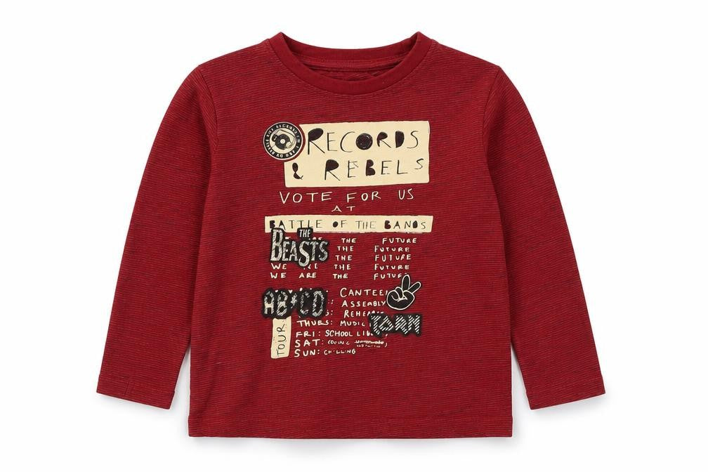 Losan Boys Red Cotton Basic T-Shirt Size 3 Years Round Neck Pullover - Records & Labels