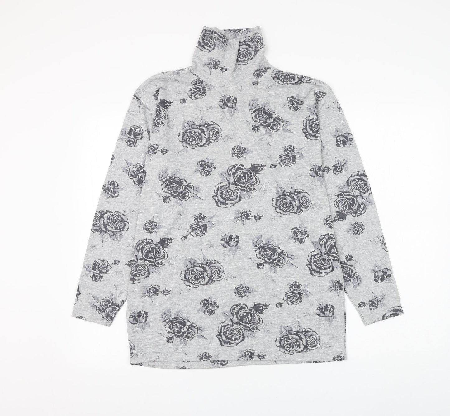 Chase Casuals Womens Grey High Neck Floral Polyester Pullover Jumper Size 14