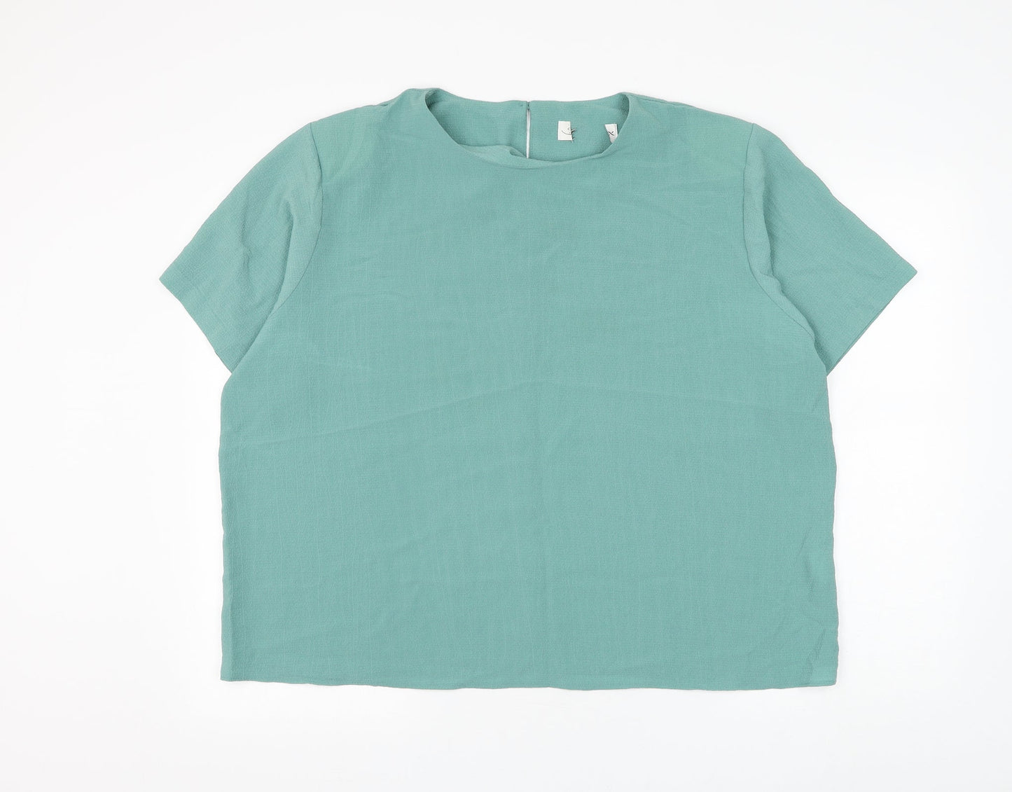 Preworn Womens Green Polyester Basic Blouse Size 24 Round Neck