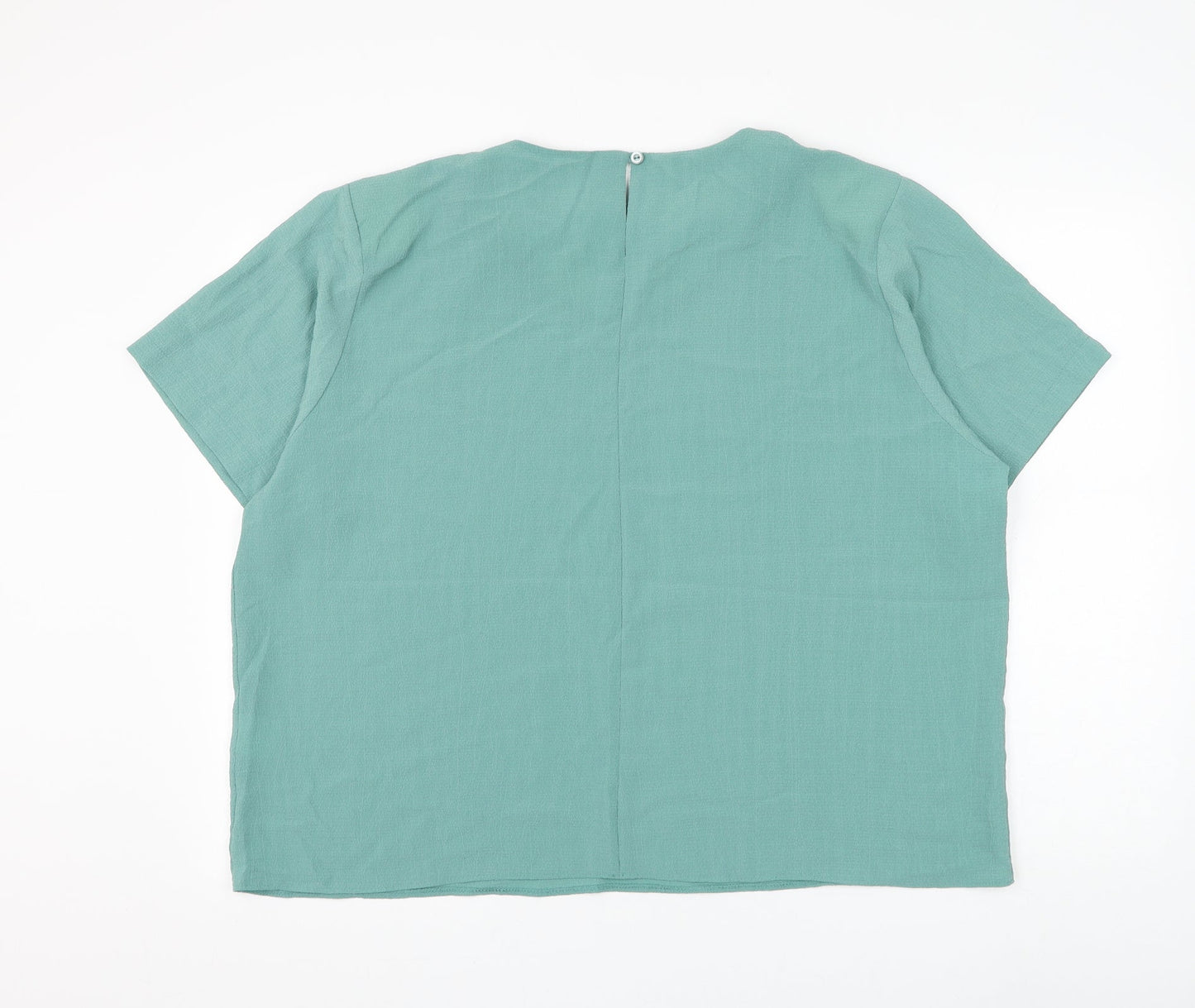 Preworn Womens Green Polyester Basic Blouse Size 24 Round Neck