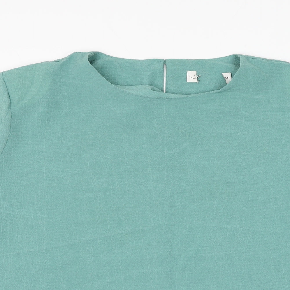 Preworn Womens Green Polyester Basic Blouse Size 24 Round Neck