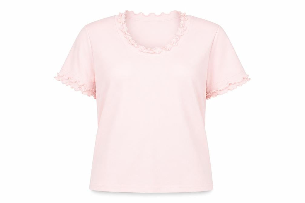 Emreco Womens Pink Polyester Basic T-Shirt Size 18 Scoop Neck - Lettuce Hem