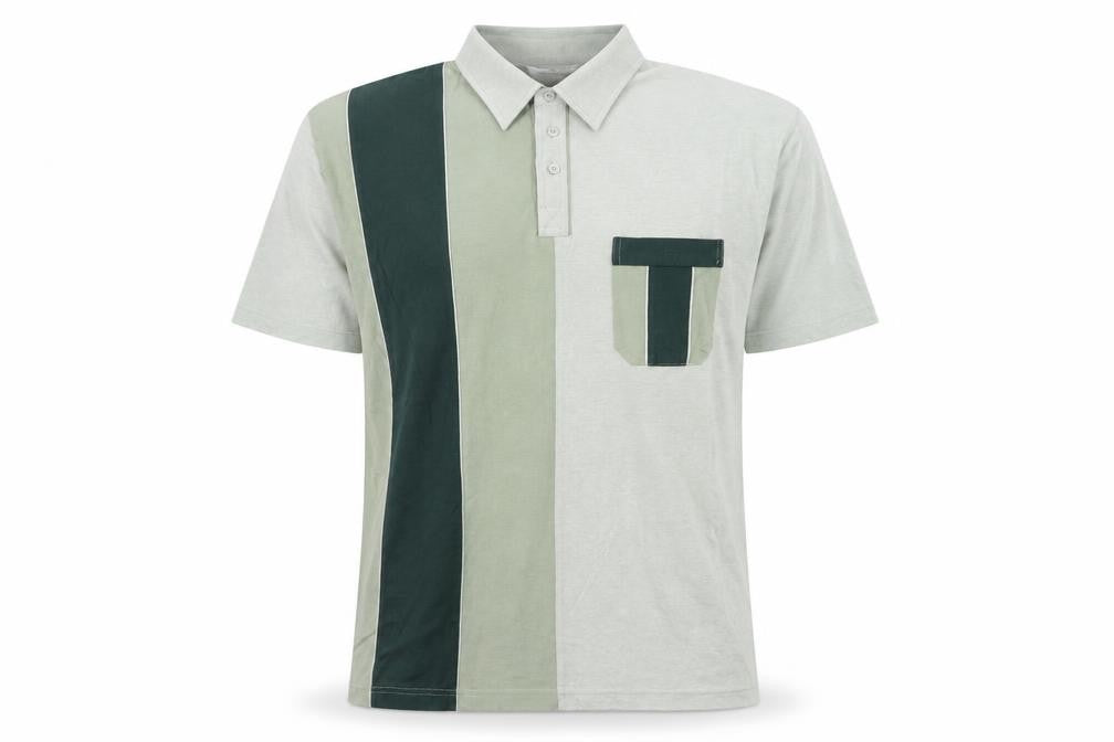 Berkertex Mens Green Colourblock Cotton Polo Size XL Collared Button