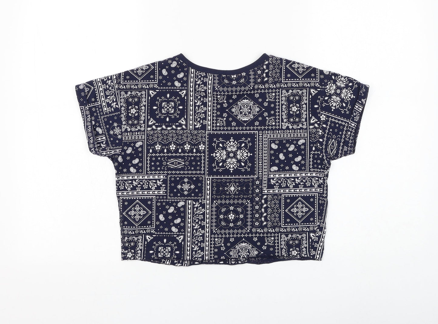 New Look Girls Blue Geometric Polyester Basic T-Shirt Size 10-11 Years Round Neck Pullover - Cropped