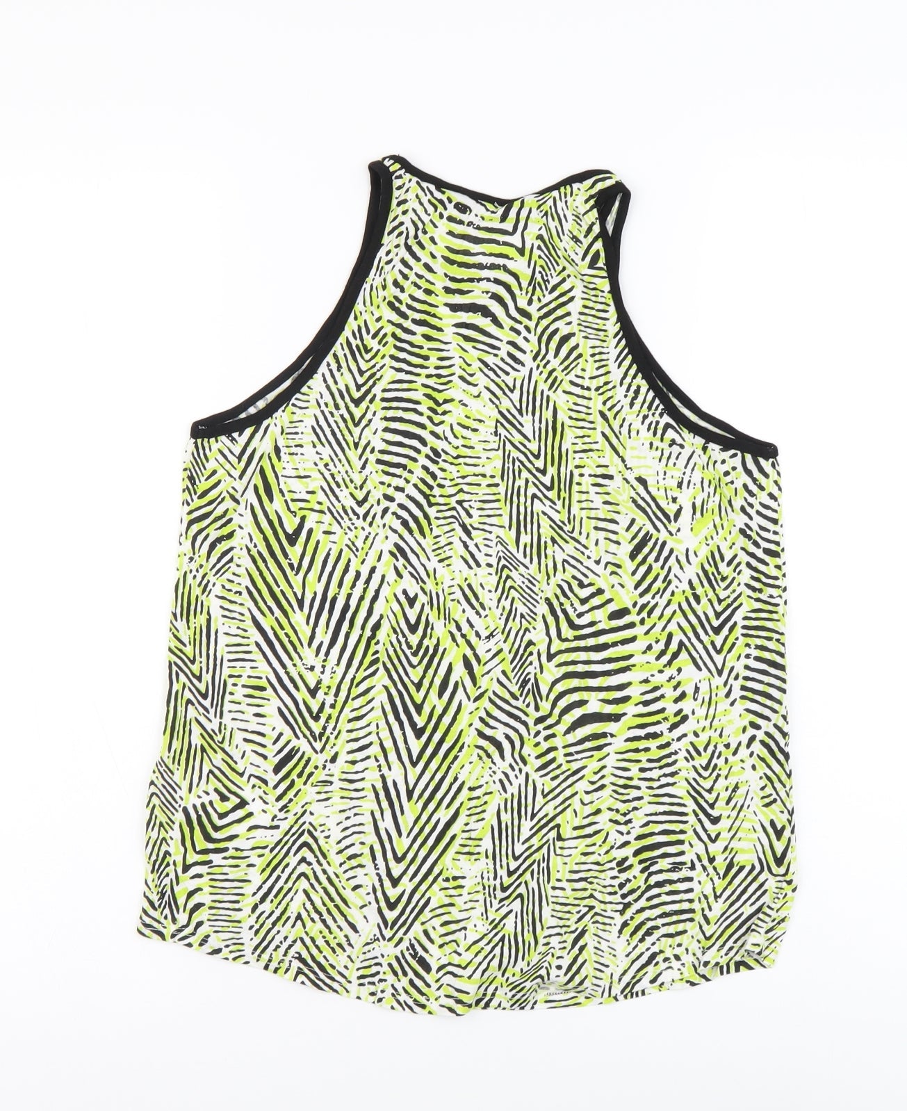 New Look Womens Green Geometric Cotton Basic Tank Size 8 Round Neck