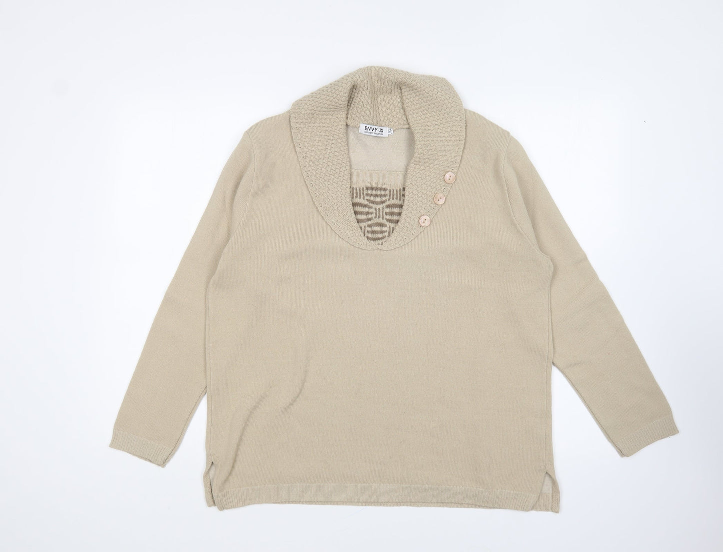 Envy Womens Beige Collared Acrylic Pullover Jumper Size L