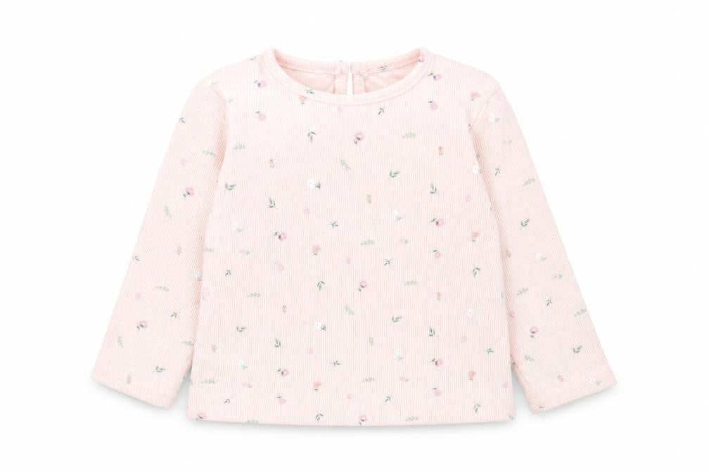 Primark Girls Pink Floral Cotton Basic Casual Size 9-12 Months Crew Neck Button