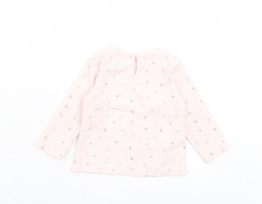 Primark Girls Pink Floral Cotton Basic Casual Size 9-12 Months Crew Neck Button