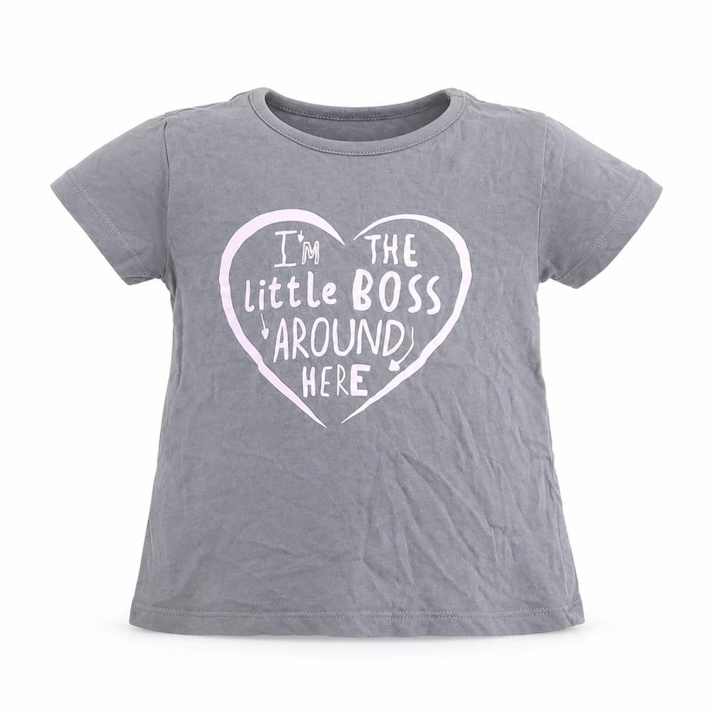George Girls Grey Cotton Basic T-Shirt Size 9-12 Months Crew Neck Pullover - Im The Little Boss Around Here