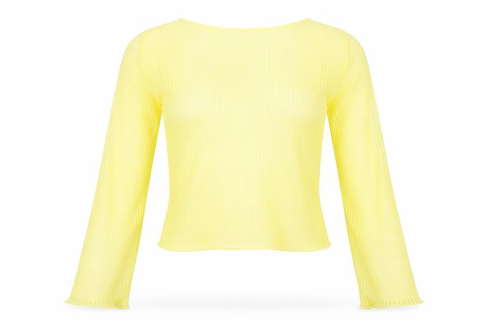 ASOS Womens Yellow Striped Polyester Cropped T-Shirt Size 8 Boat Neck