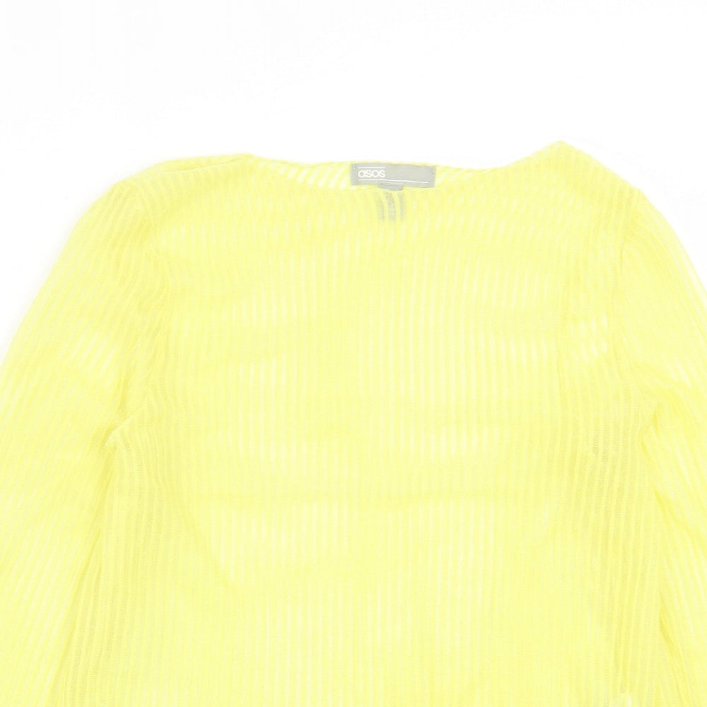 ASOS Womens Yellow Striped Polyester Cropped T-Shirt Size 8 Boat Neck