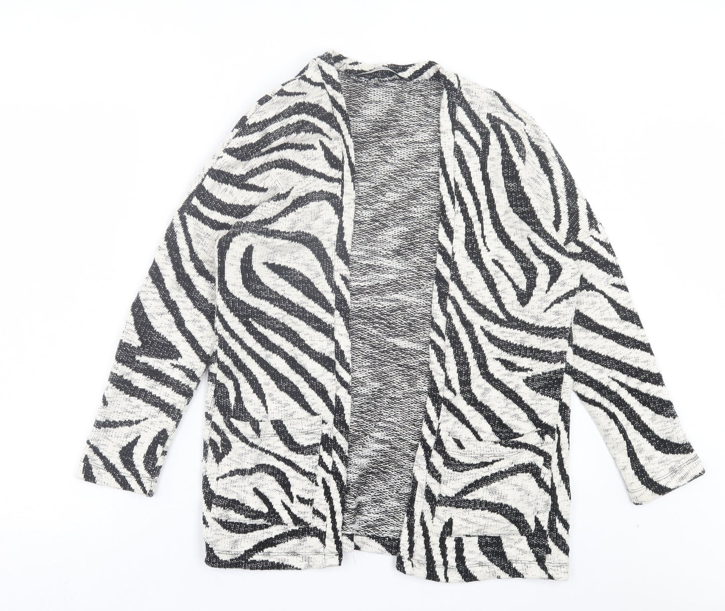 Stradivarius Womens Beige V-Neck Animal Print Cotton Cardigan Jumper Size S