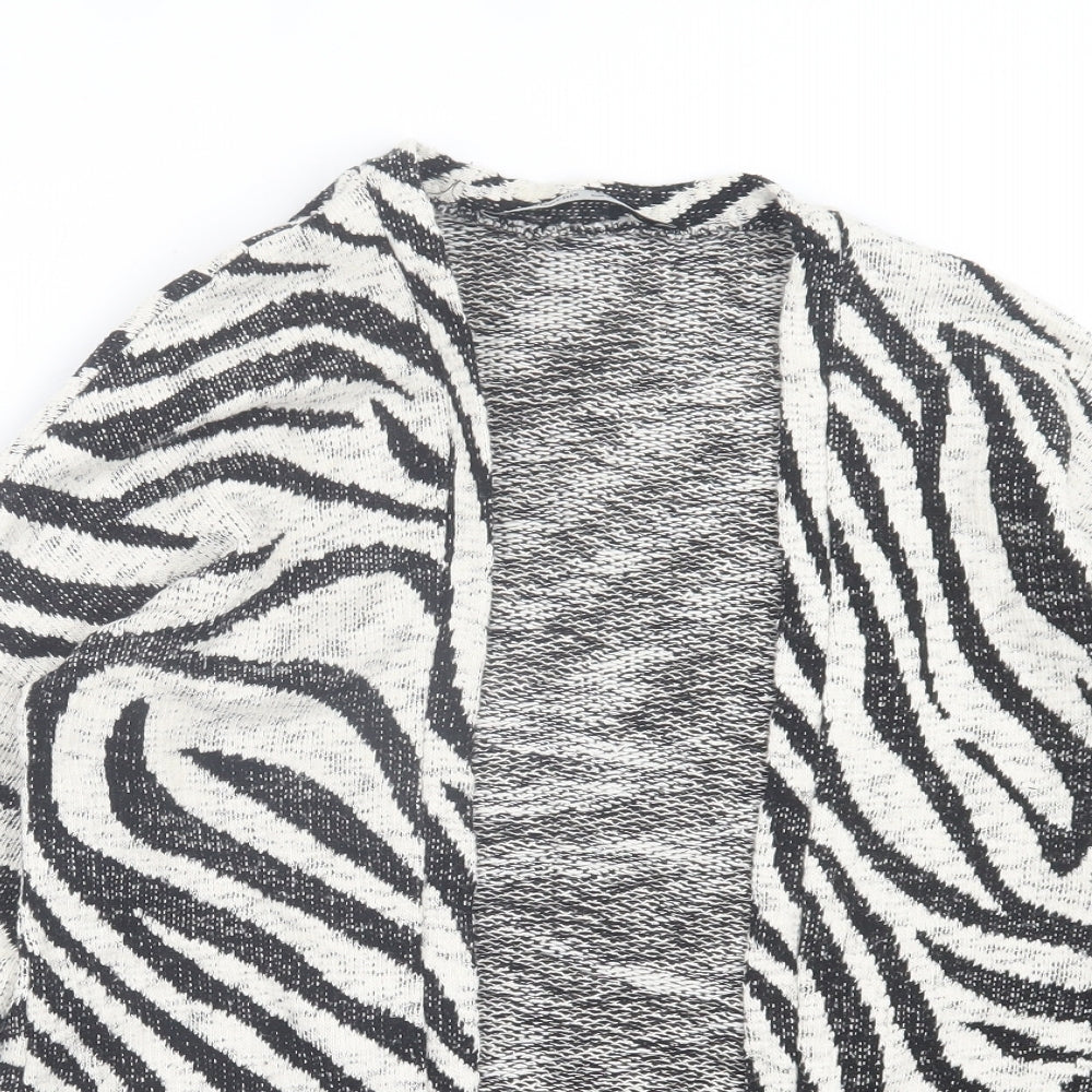 Stradivarius Womens Beige V-Neck Animal Print Cotton Cardigan Jumper Size S