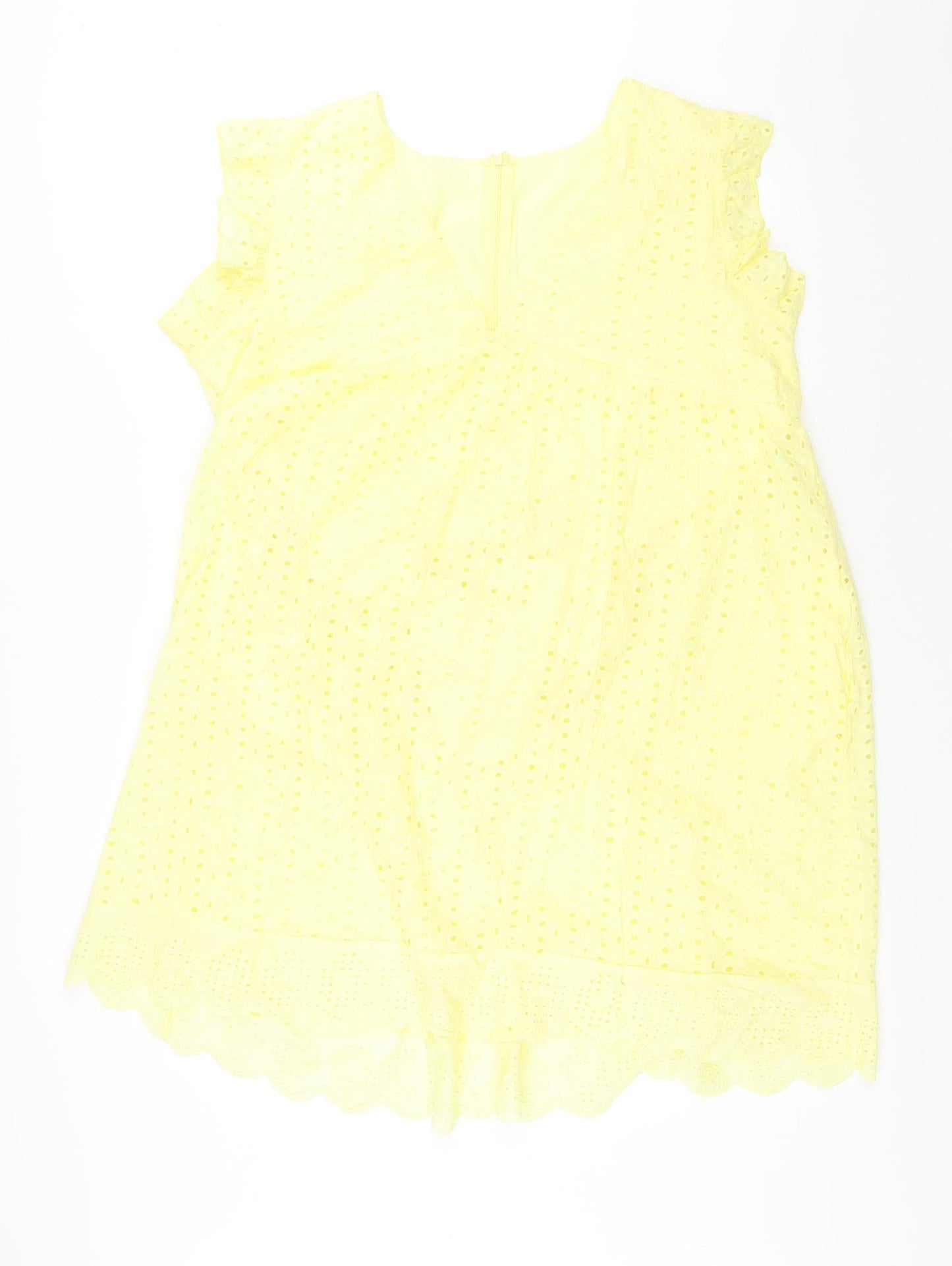 Preworn Womens Yellow Cotton Basic Blouse Size XL V-Neck