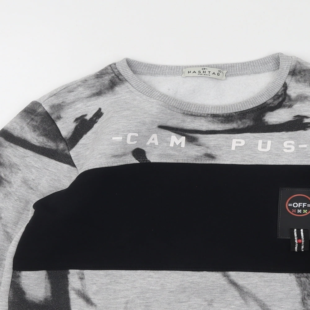 Hashtag Boys Grey Geometric Cotton Pullover Sweatshirt Size 10 Years Pullover - Campus
