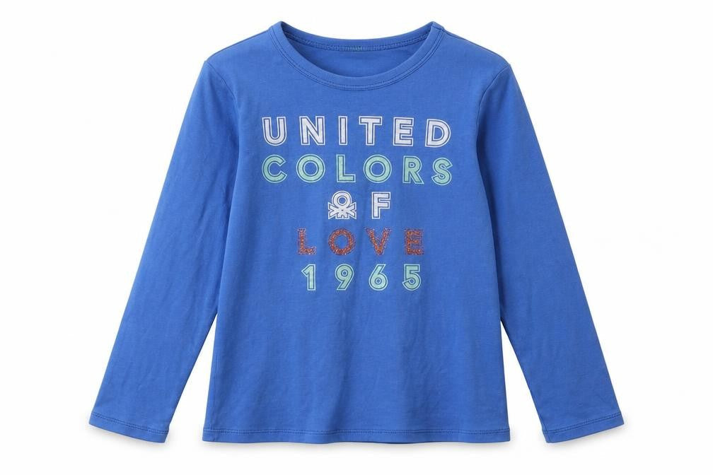 United Colors of Benetton Girls Blue Cotton Basic T-Shirt Size 6-7 Years Round Neck Pullover
