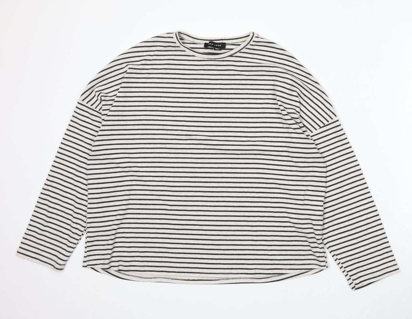 New Look Womens Beige Round Neck Striped Acrylic Pullover Jumper Size 14