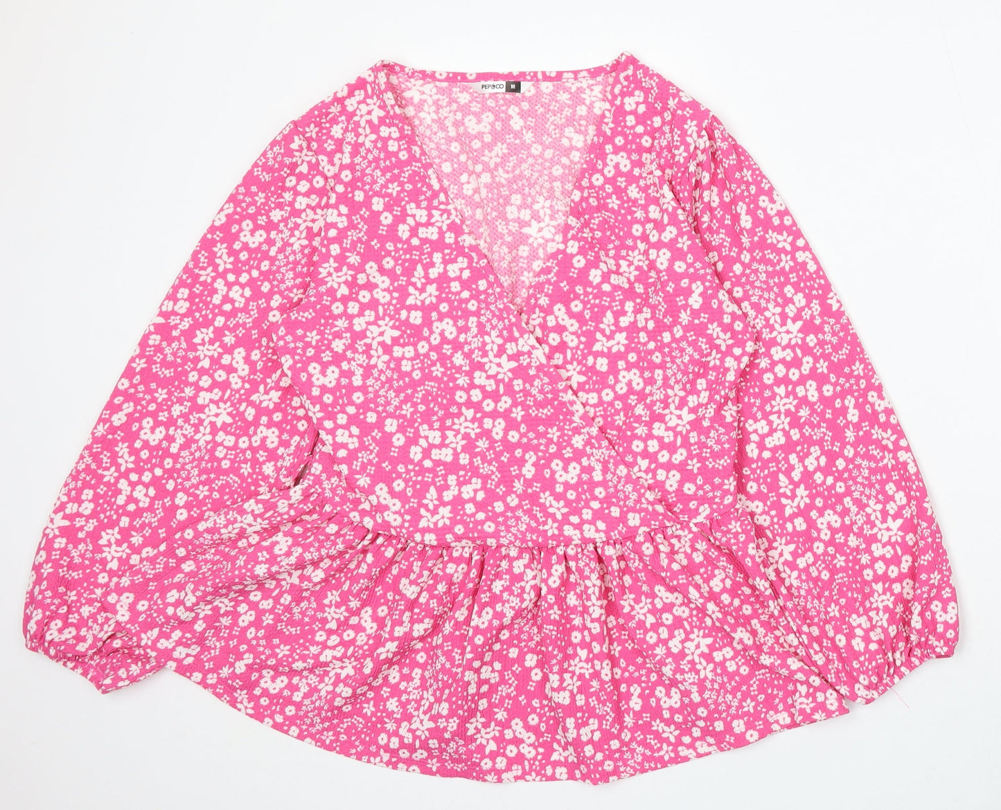 Pep&Co Womens Pink Floral Viscose Basic Blouse Size 12 V-Neck
