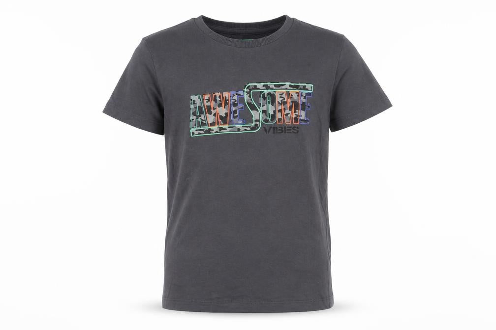 Matalan Boys Grey Cotton Pullover T-Shirt Size 6 Years Crew Neck Pullover - Awesome Vibes