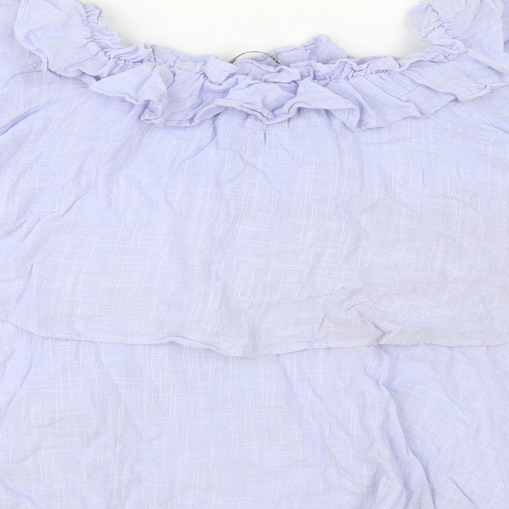 Zara Womens Blue Cotton Basic Blouse Size M Round Neck