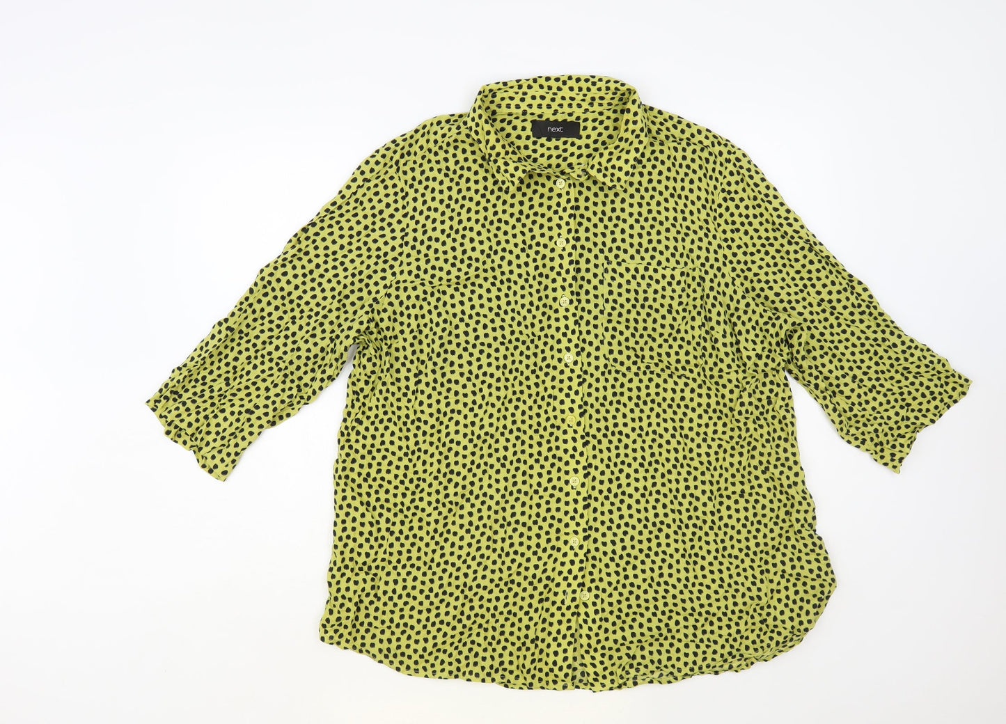 NEXT Womens Yellow Animal Print Viscose Basic Button-Up Size XL Collared