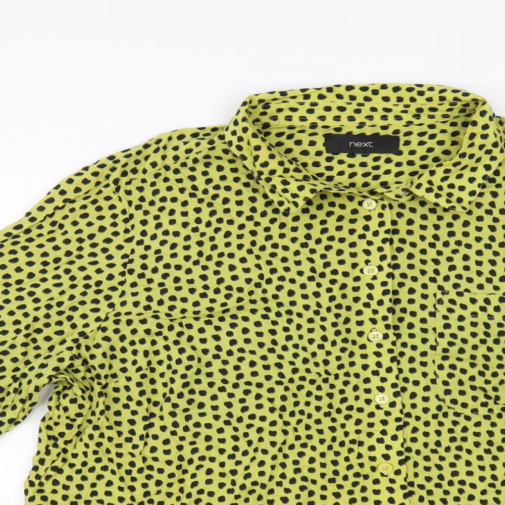 NEXT Womens Yellow Animal Print Viscose Basic Button-Up Size XL Collared
