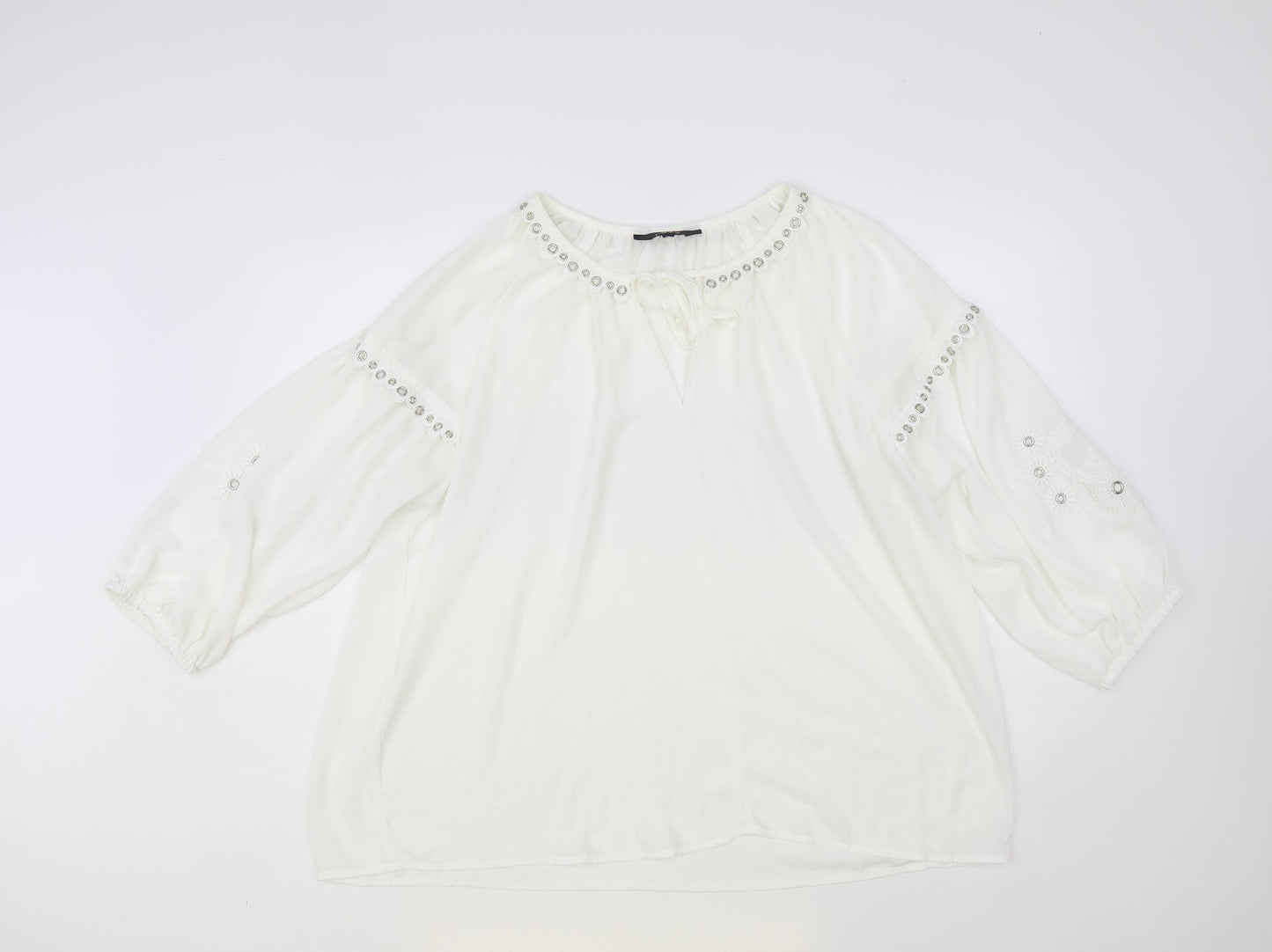 Envy Womens White Polyester Basic Blouse Size XL V-Neck - Embellished Neckline