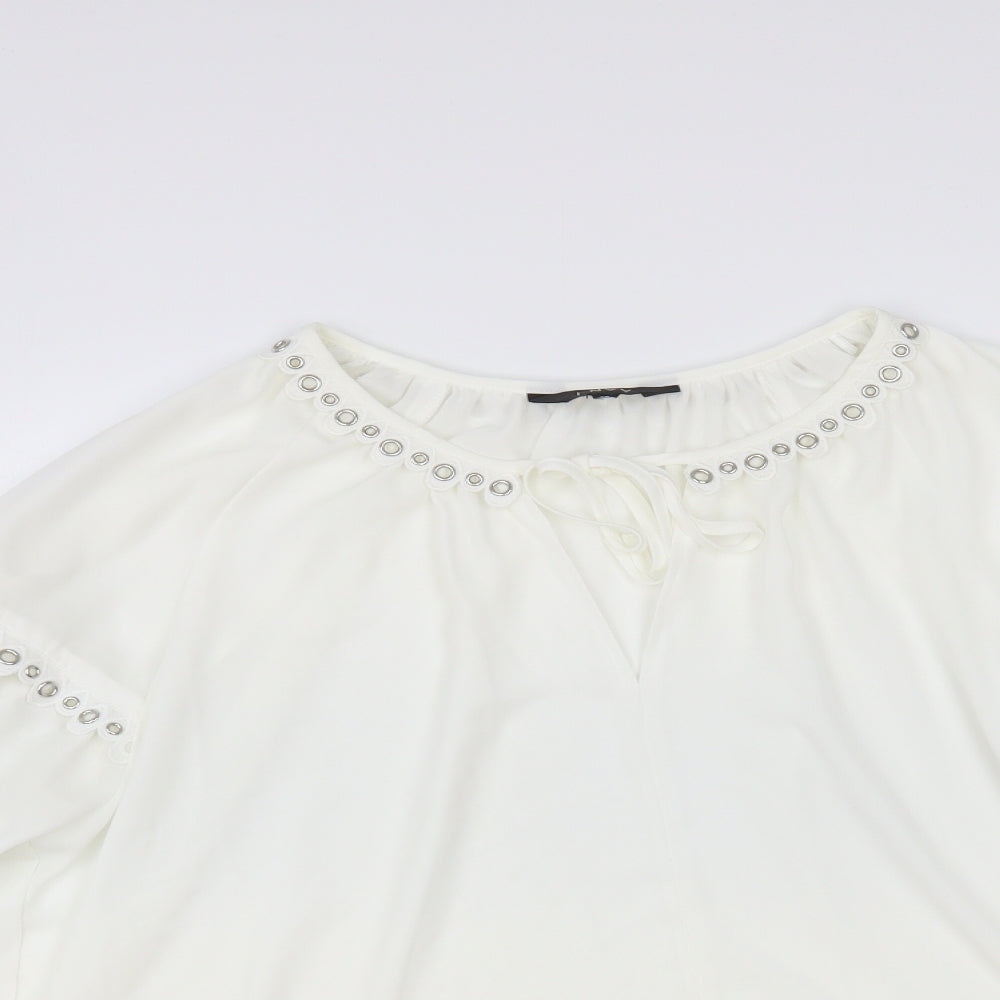 Envy Womens White Polyester Basic Blouse Size XL V-Neck - Embellished Neckline