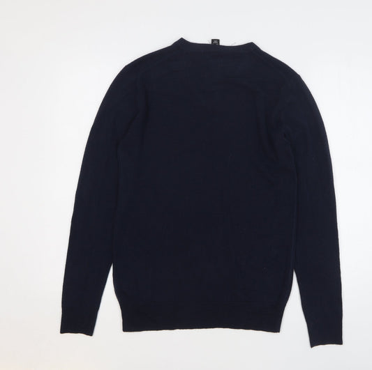Cedar Wood State Mens Blue V-Neck Acrylic Pullover Jumper Size XS
