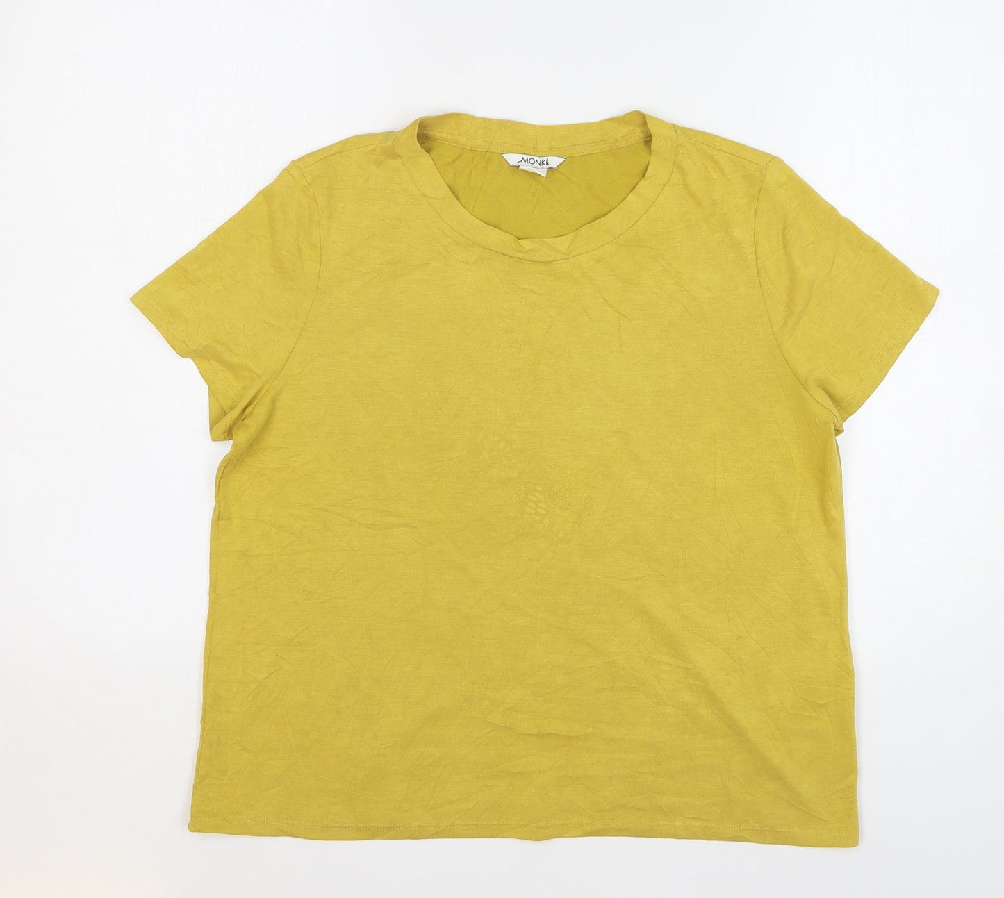 Monkl Womens Yellow Modal Basic T-Shirt Size M Round Neck
