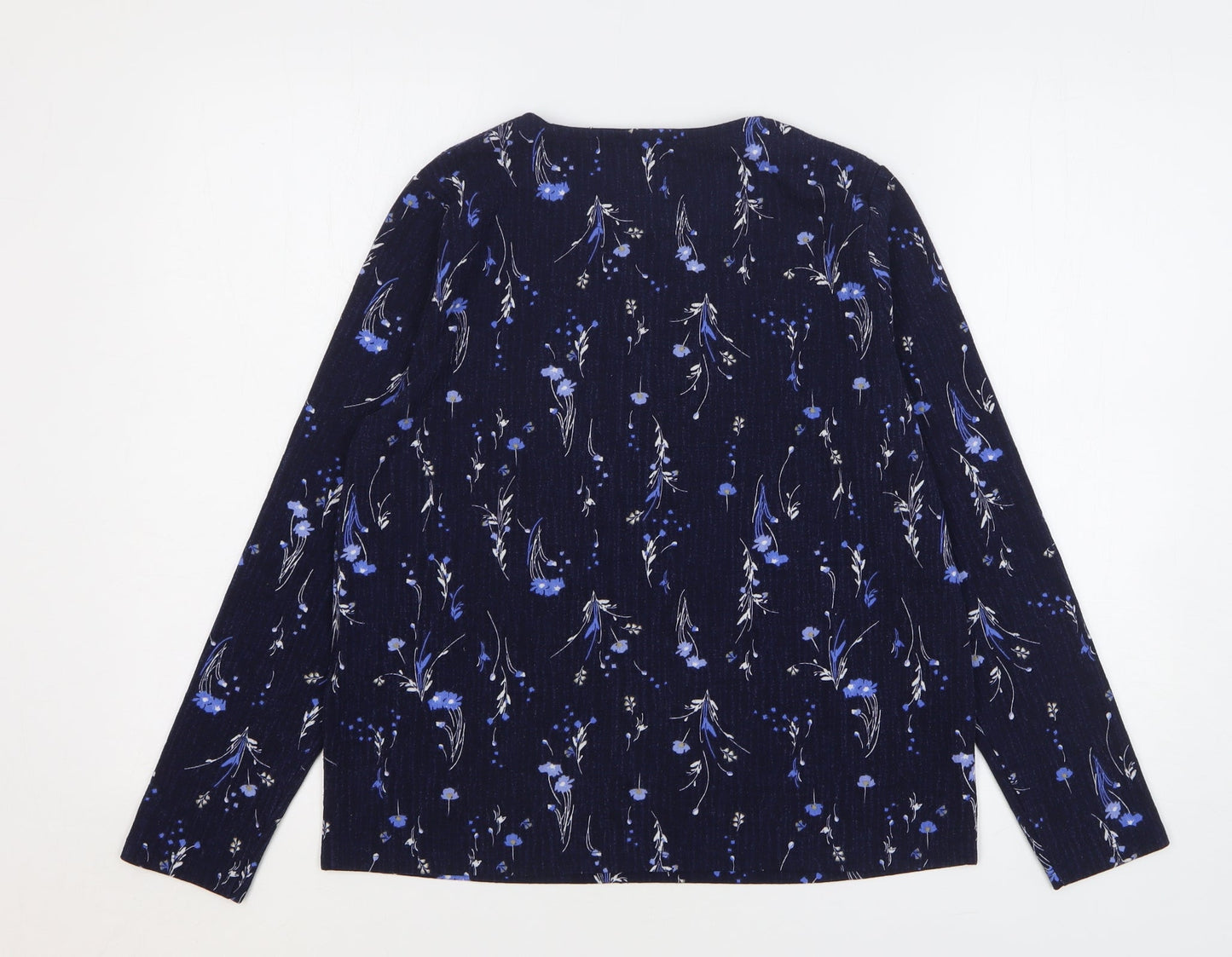 Marks and Spencer Womens Blue Floral Polyester Basic T-Shirt Size 8 Round Neck