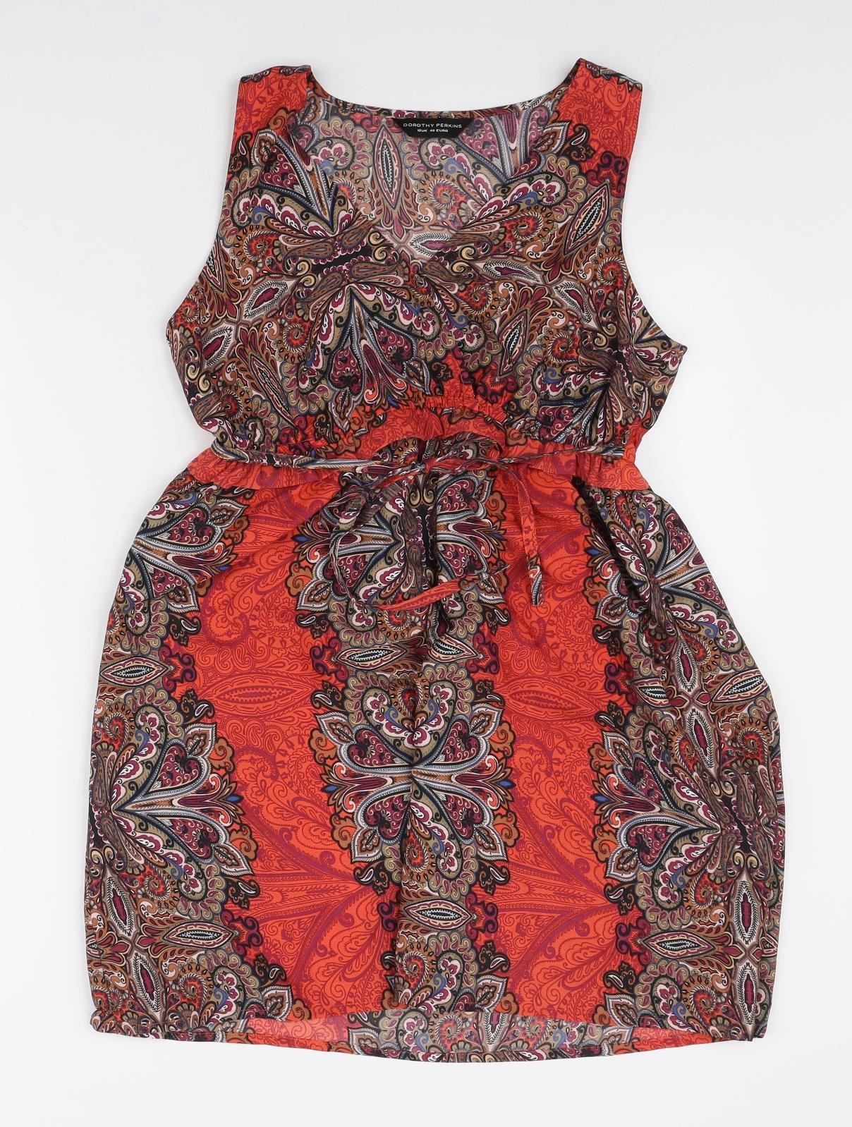 Dorothy Perkins Womens Red Paisley Polyester Mini Size 12 V-Neck