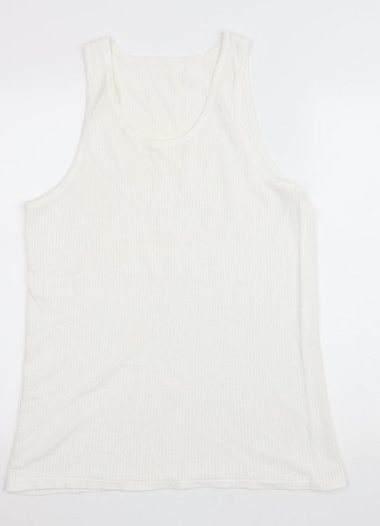 Marks and Spencer Mens Ivory Cotton T-Shirt Size L Round Neck