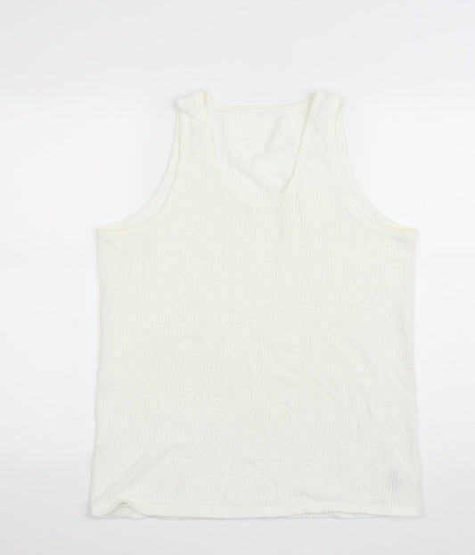 Marks and Spencer Mens Ivory Cotton T-Shirt Size L Round Neck