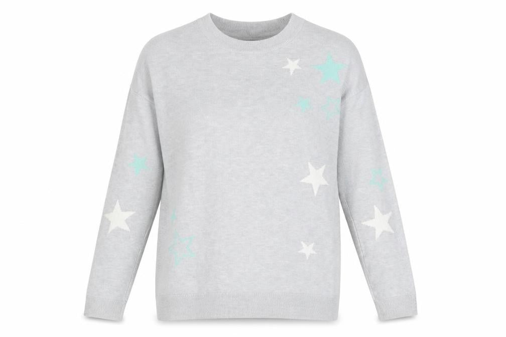 Dunnes Womens Grey Round Neck Geometric Viscose Pullover Jumper Size S - Stars