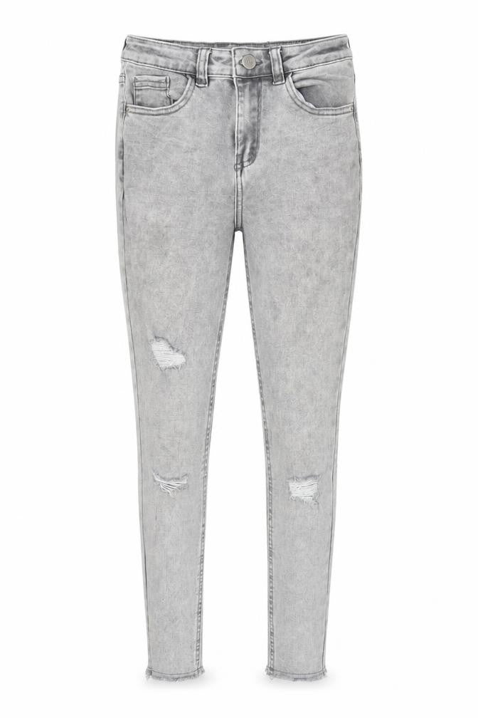 George Girls Grey Cotton Skinny Jeans Size 9-10 Years Regular Zip - Distressed