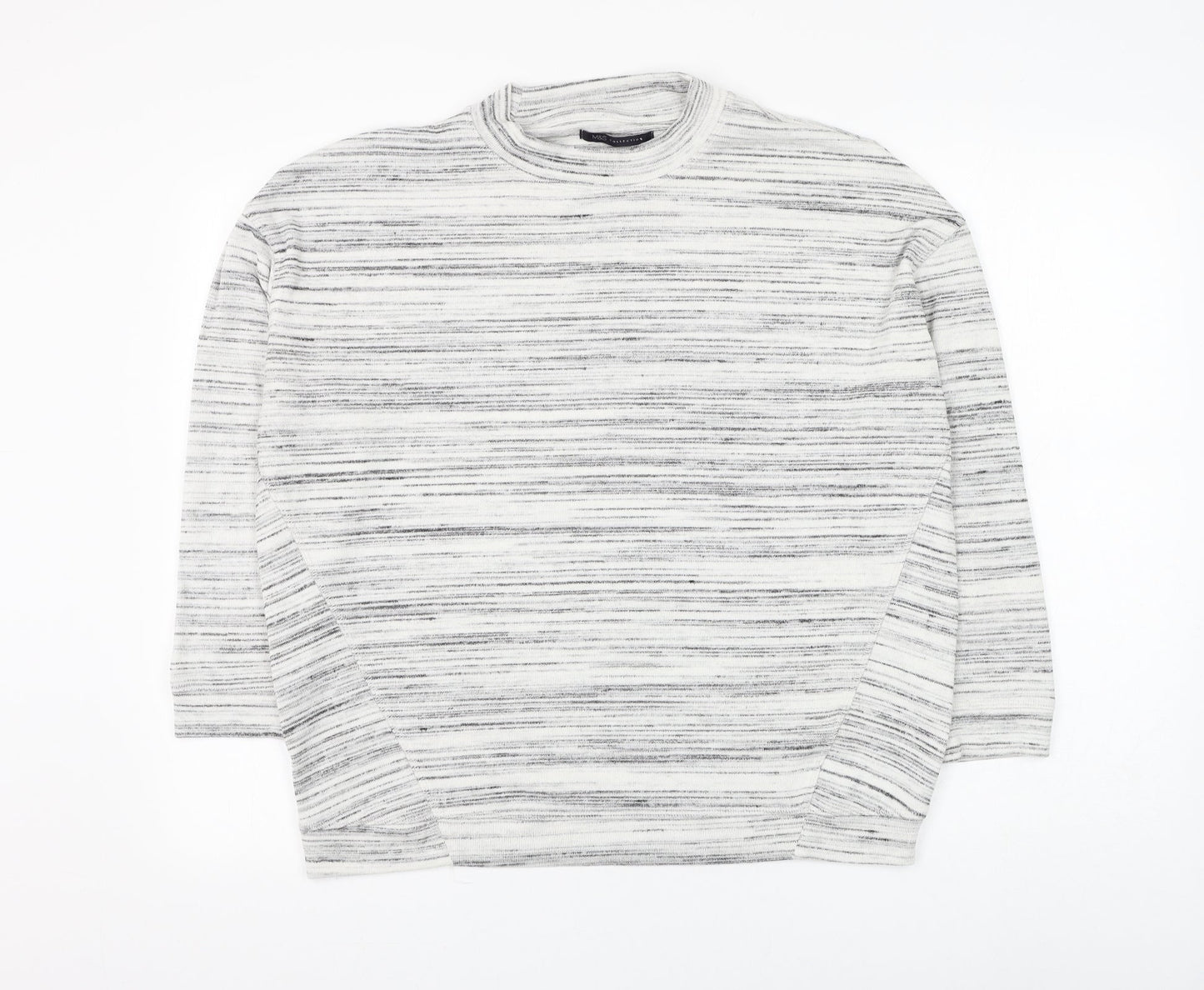 Marks and Spencer Womens White Mock Neck Striped Polyester Pullover Jumper Size 14