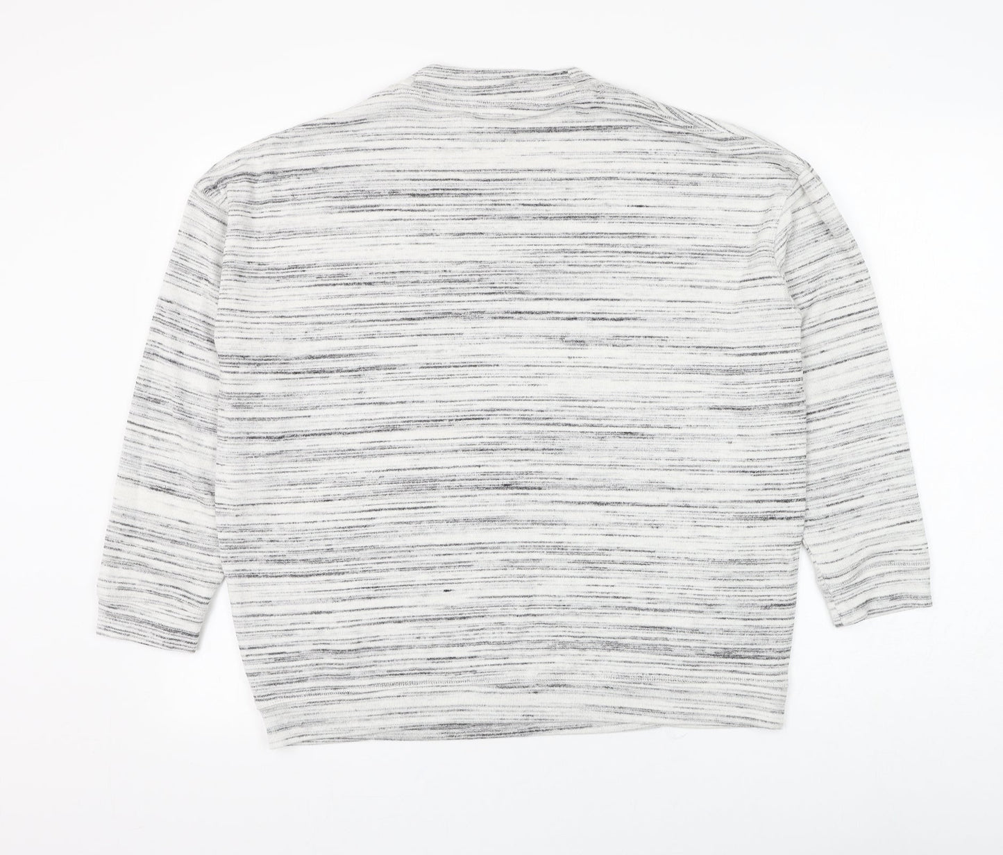 Marks and Spencer Womens White Mock Neck Striped Polyester Pullover Jumper Size 14