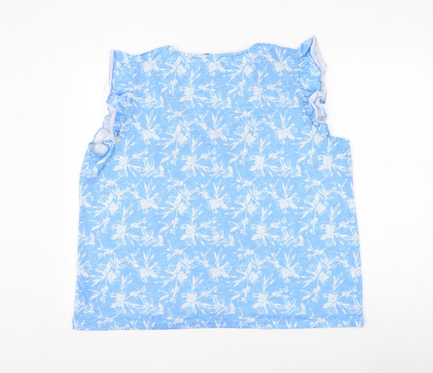 Dunnes Stores Womens Blue Floral Polyester Basic T-Shirt Size XL V-Neck